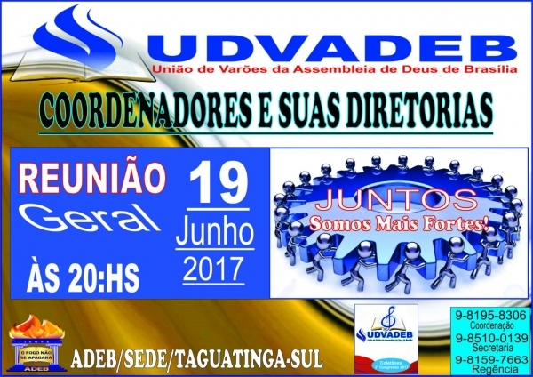 REUNIÃO com todos os COORDENADORES e REGENTES SETORIAIS dia 19 de Junho